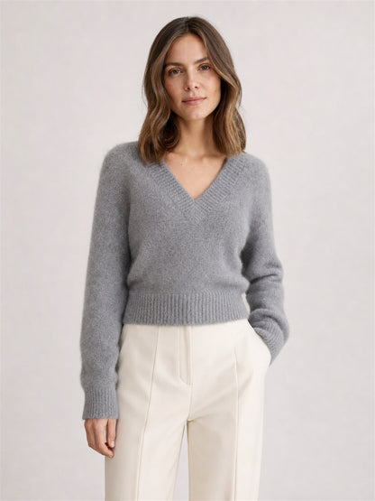 Women's Brushed Cashmere Cropped V-Neck Sweater