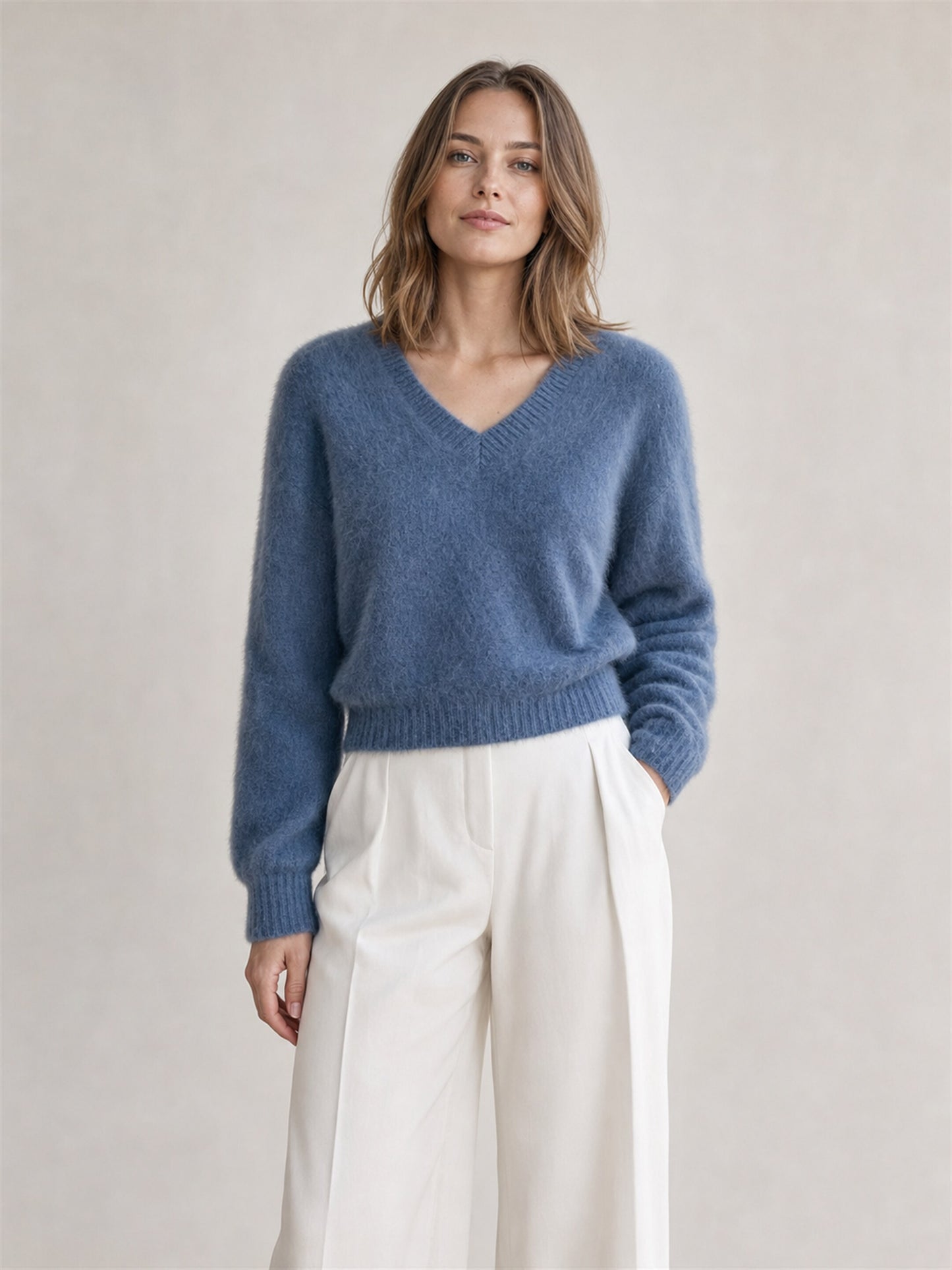 Women's Brushed Cashmere Shrunken V-Neck Sweater