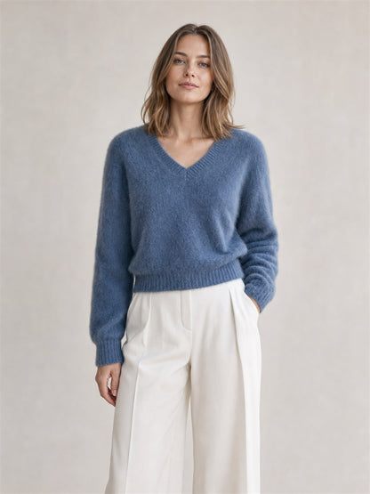 Women's Brushed Cashmere Cropped V-Neck Sweater