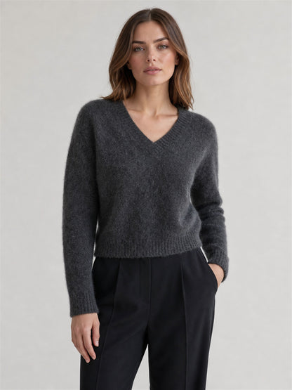 Women's Brushed Cashmere Cropped V-Neck Sweater