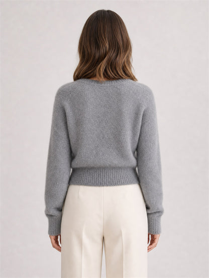 Women's Brushed Cashmere Cropped V-Neck Sweater