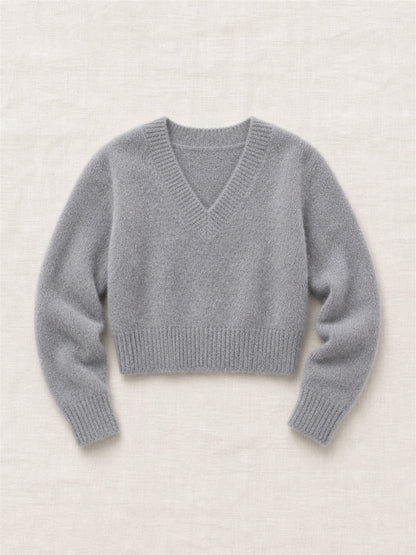 Women's Brushed Cashmere Cropped V-Neck Sweater